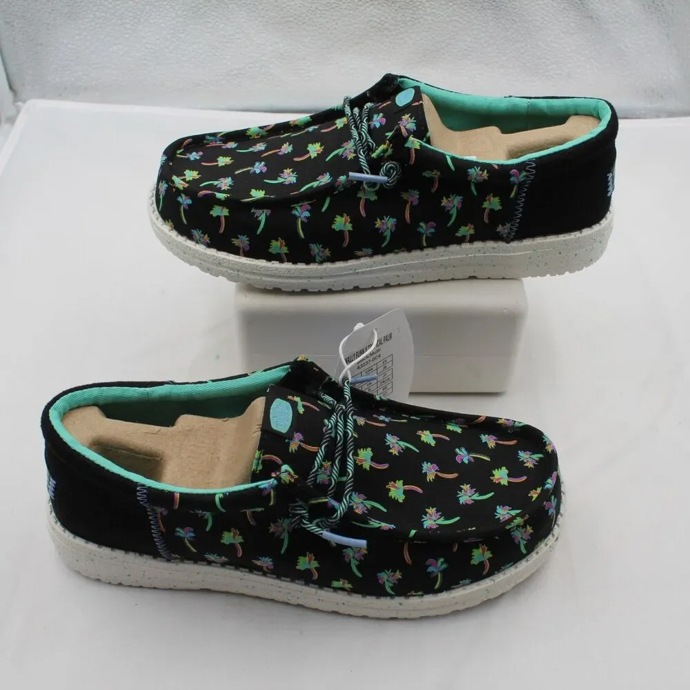 HEYDUDE Wally Funk Tropical Palm Youth Size 6 Junior Slip On Shoes Black Multi